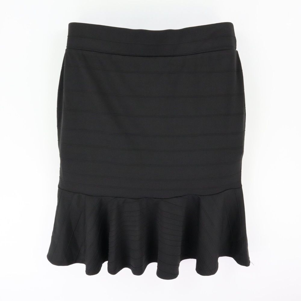Olivia Blu Pencil Skirt Womens 2XL Black Polyester Blend Stretch Ruffles Pull-On